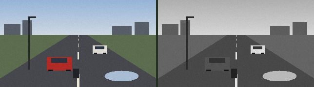 The scene in colour and in brightness only