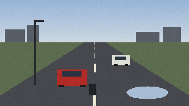 The synthetic road scene used throughout this handbook