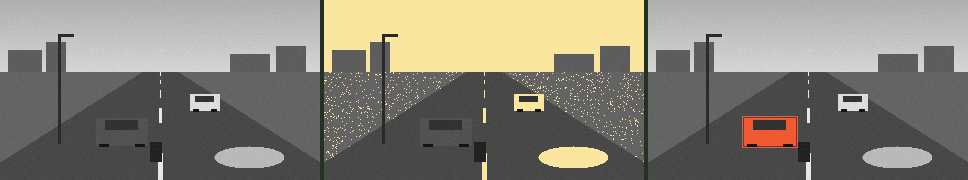 Brightness; the bright pixels at Otsu's threshold; a colour rule finding the red car