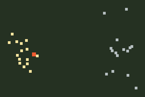 PCA map: two clouds, and a new example (Peach Red) landing in the river cloud